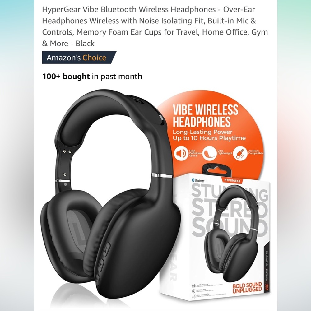 HyperGear Vibe Bluetooth Wireless over ear Headphones, Built-in mic & controls